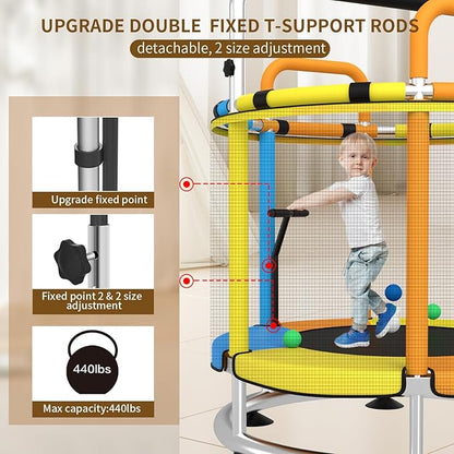 Trampoline for Kids, Full Anti-Rust 440lbs Anti-Rollover Round Bottom Toddler Trampoline