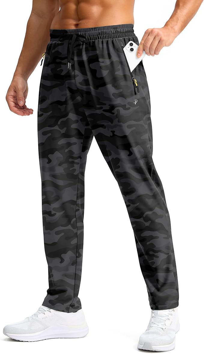 Pudolla Men's Lightweight Hiking Pants Quick-Dry Outdoor Sweatpants with Zipper Pockets for Casual