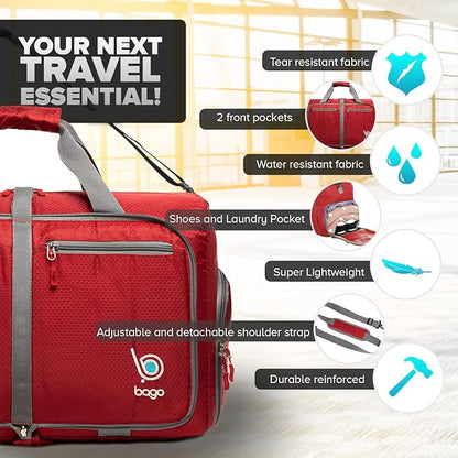 Bago Large Foldable Duffel Bags for Traveling Women & Men - 80L Packable Duffle Bag for Travel with