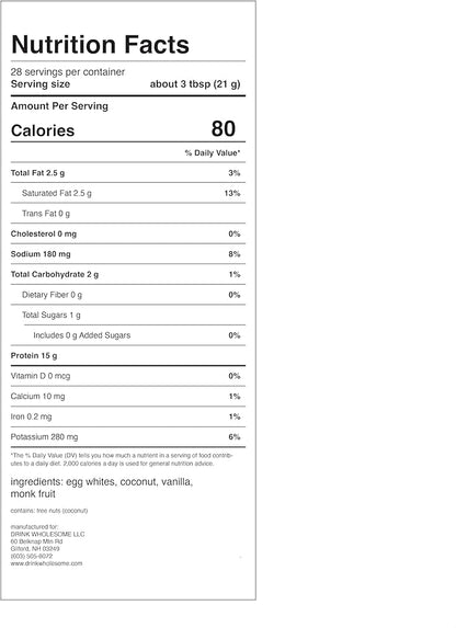 drink wholesome Vanilla Egg White Protein Powder | for Sensitive Stomachs | Gut Friendly | Additive