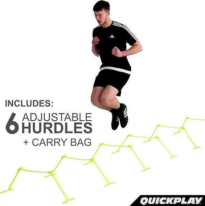 QUICKPLAY PRO Quick-Click Adjustable Speed Hurdles, Set of 6 | 3 Heights in One (6", 9", 12") |