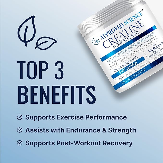 Approved Science Creatine Monohydrate Powder with BioPerine - Supports Lean Muscle Growth and