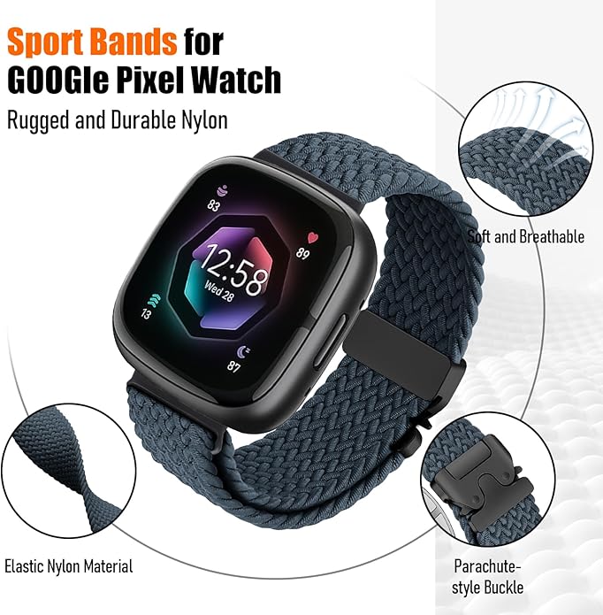 Braided Stretchy Band for Fitbit Versa 4/Versa 3/Sense 2/Sense Watch Band Women Men,Parachute-style