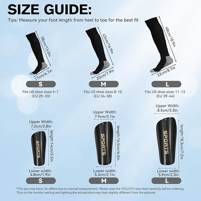 Youth Soccer Shin Guard Socks, Built-in Protective Pads, Kids Knee High Football Athletic Team