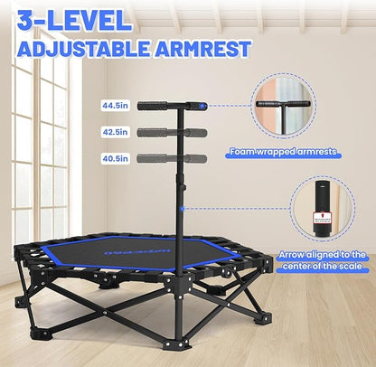 Foldable Mini Trampoline, Rebounder Trampoline with Adjustable Foam Handle, Fitness Trampoline for