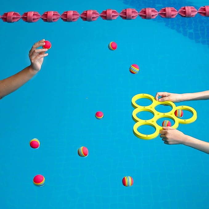 Hiboom Pool Game with Score, Combo Foam Pool Floats with 10 Colorful Tossing Balls, Toss Game