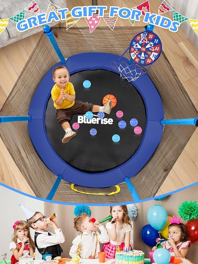 BLUERISE Trampoline 55IN 6FT Toddler Trampoline for Kids Indoor Outdoor Play for Kids Trampoline