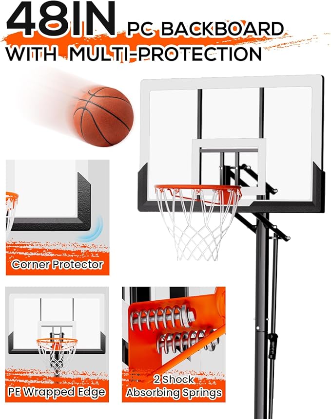 Basketball Hoop Outdoor with 45 Inch Shatterproof Backboard, Portable Basketball Goal System