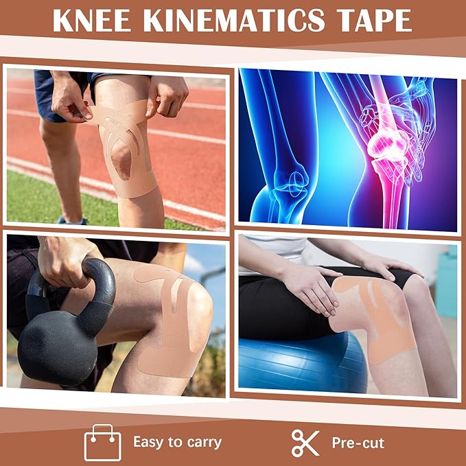 50 Pcs Precut Kinesiology Tape for Knees Pain Relief Elastic Waterproof Athletic Knee Tape for