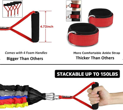 Resistance Bands, 15 Pieces Exercise Elastic Bands Set, 20lbs to 40lbs Resistance Tubes with Heavy