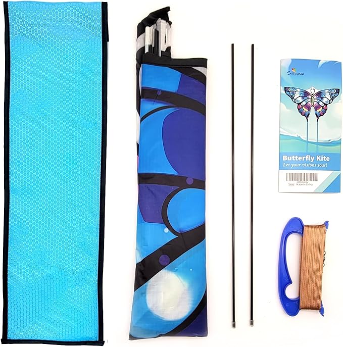 Simxkai Butterfly Kite for Kids & Adults, Easy to Fly Blue Big Kite for Beginners, Line Handle