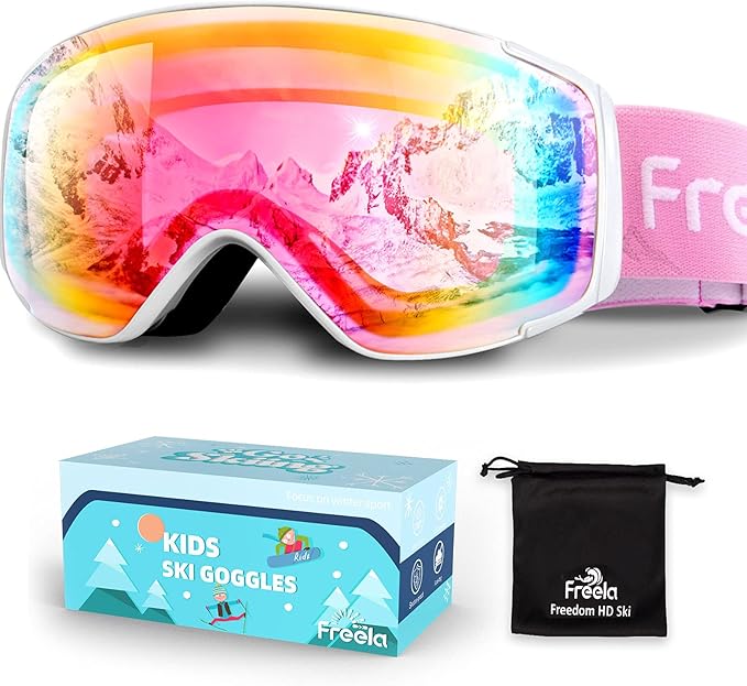 Freela Kids Ski Snowboard Goggles for Toddler(3-14) Youth Anti Fog Anti UV Goggles Girls Boys Snow