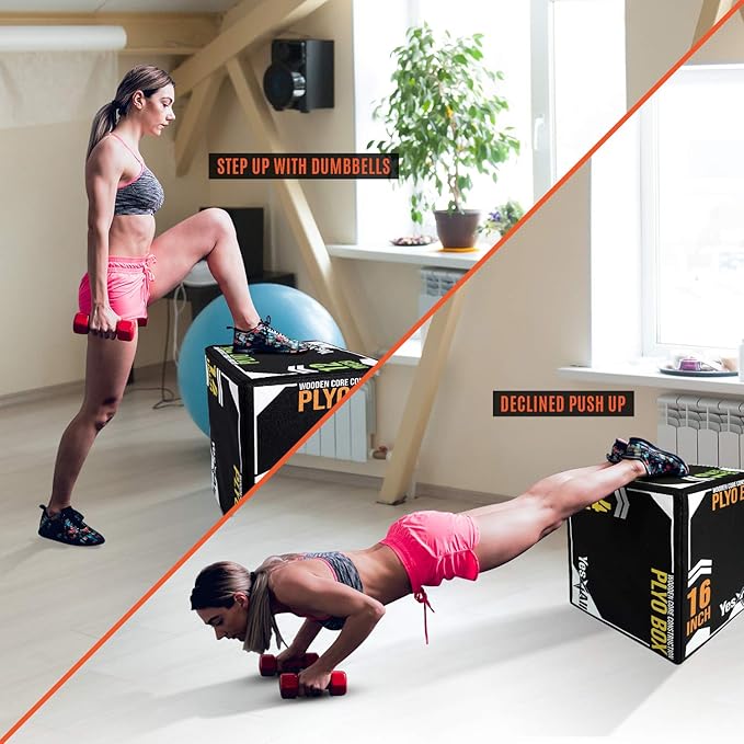 Yes4All 3-in-1 Soft-Padded Plyo Box With Wooden Core, Non-Slip Multi-Use Cushioned Plyometric Jump