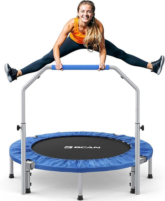 BCAN 40/48" Foldable Mini Trampoline Max Load 330lbs/440lbs, Fitness Rebounder with Adjustable Foam
