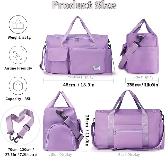 FIORETTO Women's Gym Duffle Bag with Shoes Compartment, 37L Capacity, Ideal for Travel, Gym