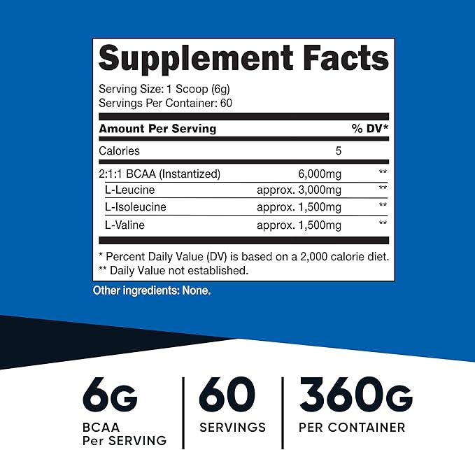 Nutricost BCAA Powder 2:1:1 (Unflavored, 60 Servings) - Vegetarian, Non-GMO, Gluten Free, Branched