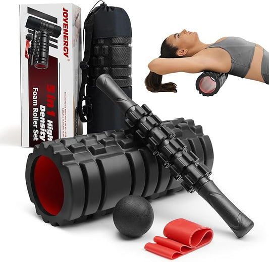 5 in 1 Foam Roller Set High Density Foam Roller Patented, Massage Stick, Massage Ball, Resistance