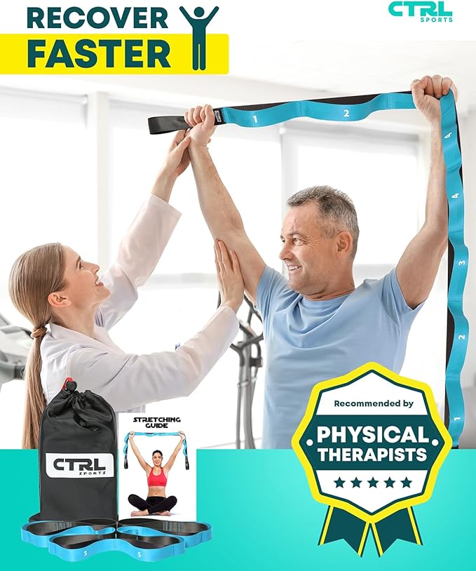 Stretching Strap with Loops - Non Elastic Stretch Band for Physical Therapy, Yoga Strap for