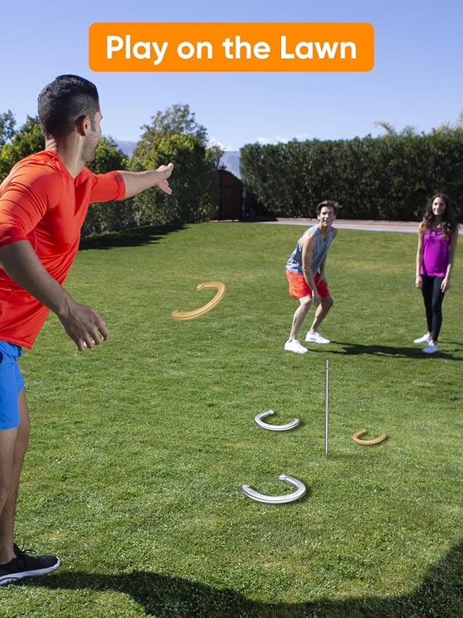 NQV Horseshoe Outdoor Game Set ?“Horse Shoe Game Kit,Sports Horseshoes Sets, Includes 4 Steel
