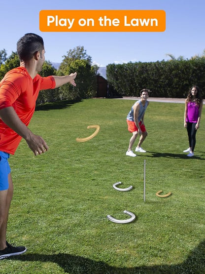 NQV Horseshoe Outdoor Game Set ?“Horse Shoe Game Kit,Sports Horseshoes Sets, Includes 4 Steel