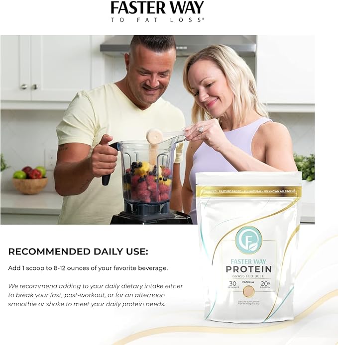 Faster Way - Protein Powder - Hydrolyzed Grass Fed Beef - 20g of Protein Per Serving - Muscle