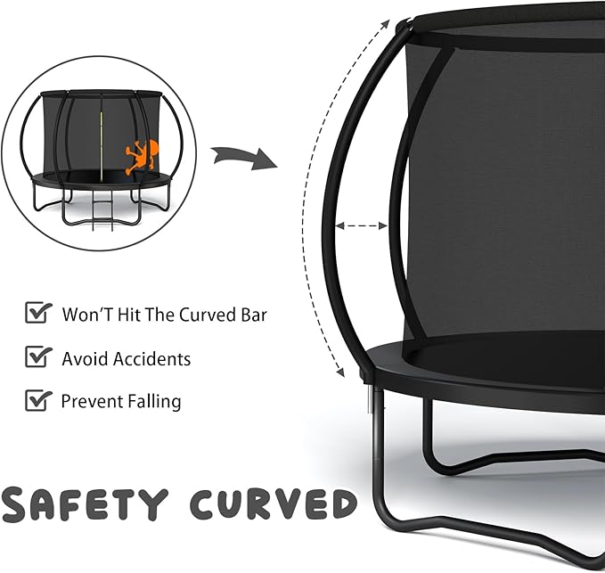 Trampoline 12FT 14FT 15FT 16FT for Kids/Adults - Outdoor Recreational with Enclosure Net Curved