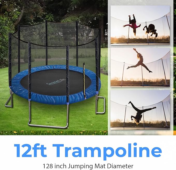 Serenelife 12FT 10FT 8FT Recreational Trampolines with Enclosure Net and Ladder and Anti-Rust