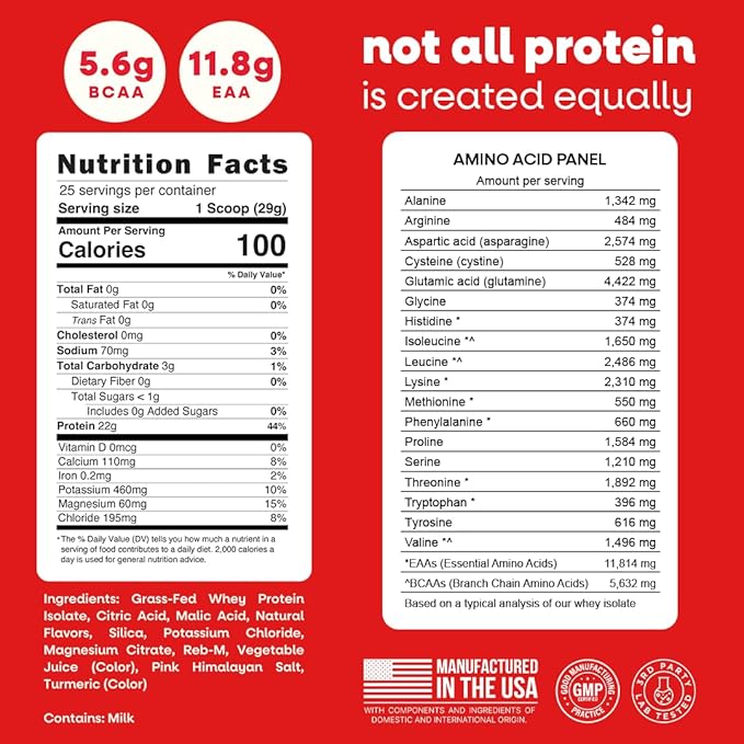 Jive Clear Protein Powder - 22g Grass-Fed Whey Isolate, 25 Servings - Strawberry Acai Lemonade