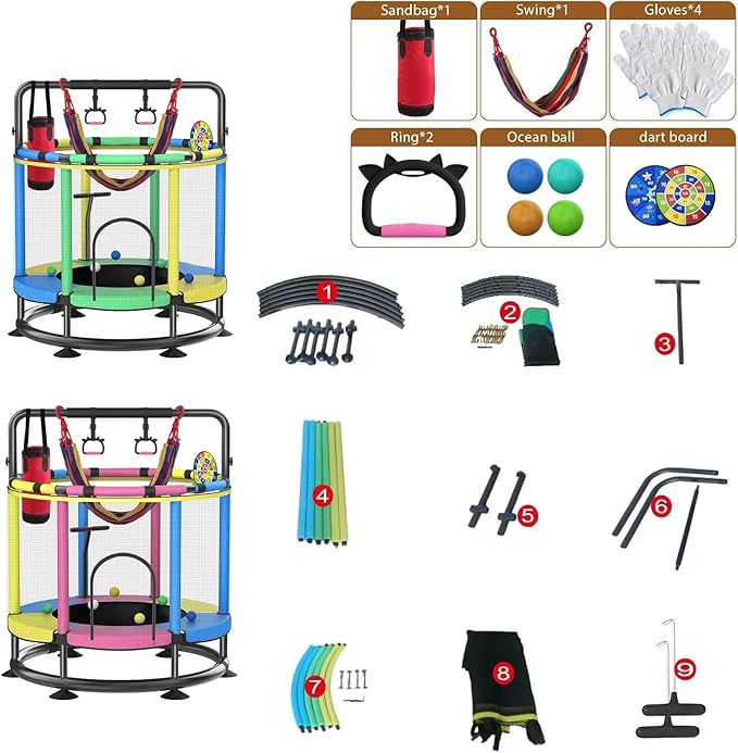 Trampoline for Kids, Full Anti-Rust 440lbs Anti-Rollover Round Bottom Toddler Trampoline