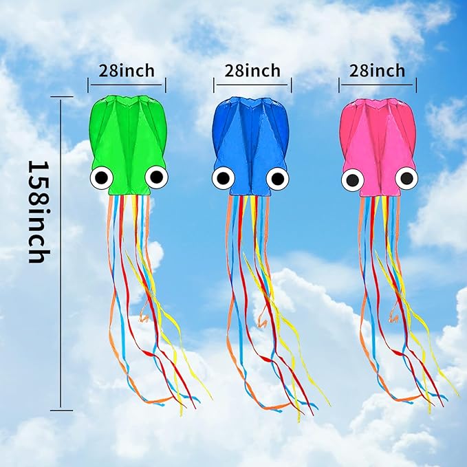 Octopus Kites for Kids & Adults Easy to Fly, 24”x 158” Large Soft Kite Kit for Boys and Girls