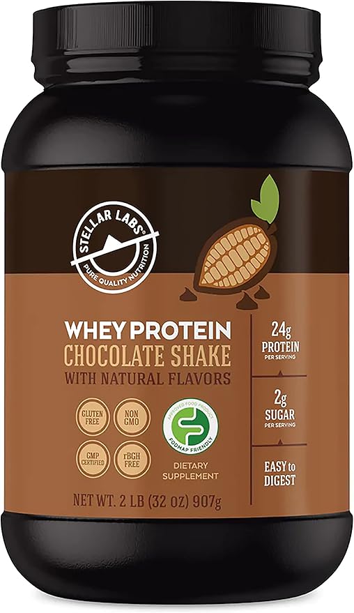 Stellar Labs Whey Protein Powder with BCAA's & Whey Isolate | Certified Low FODMAP, Non GMO, Gluten