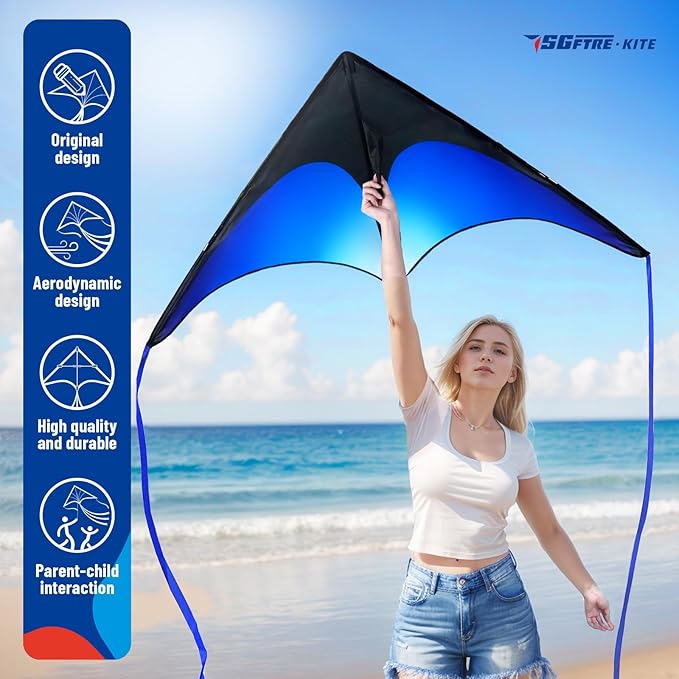 Delta Kite Set for Kids and Adults，Extremely Easy to Launch for Beginners, Perfect for Beaches and