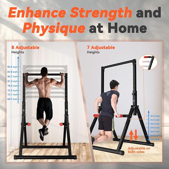 Power Tower Pull Up Dip Station Foldable, Pull Up Bar Station Adjustable, Multi-Function Home Gym