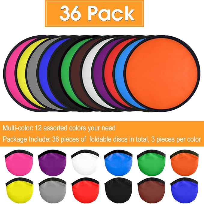 Mototo 36 Pieces Foldable Flying Disc Fans with Bag Folding Pocket Toy Set for Kids Fun Birthday