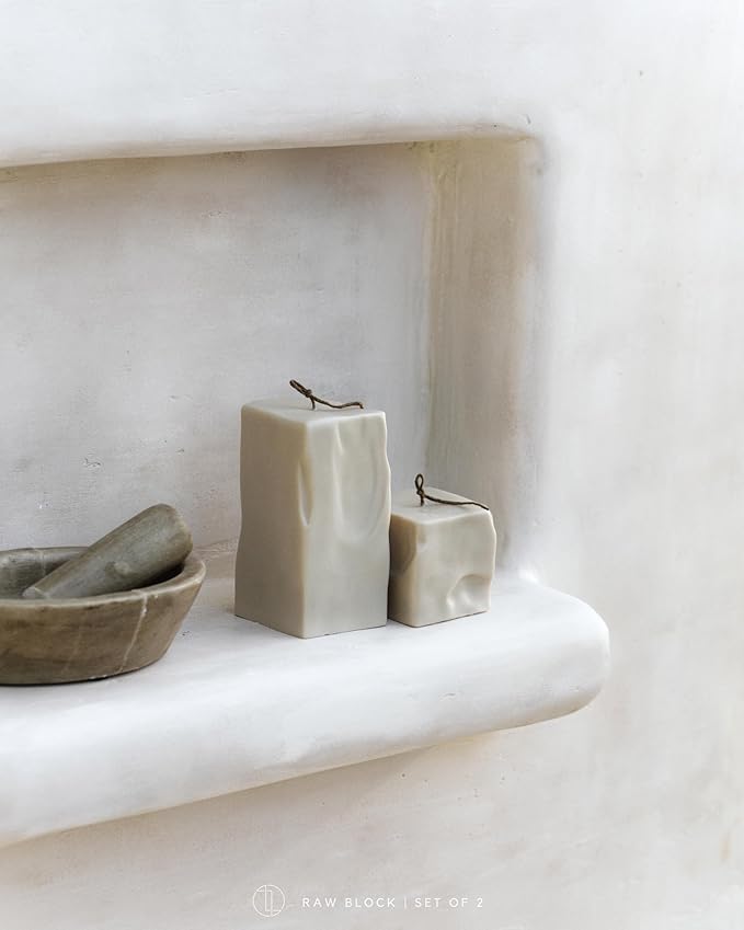 LAWA Raw Block Set of 2 Candle - Beautiful Handmade Pillar Scented Soy Wax Elegant Aesthetic Candle