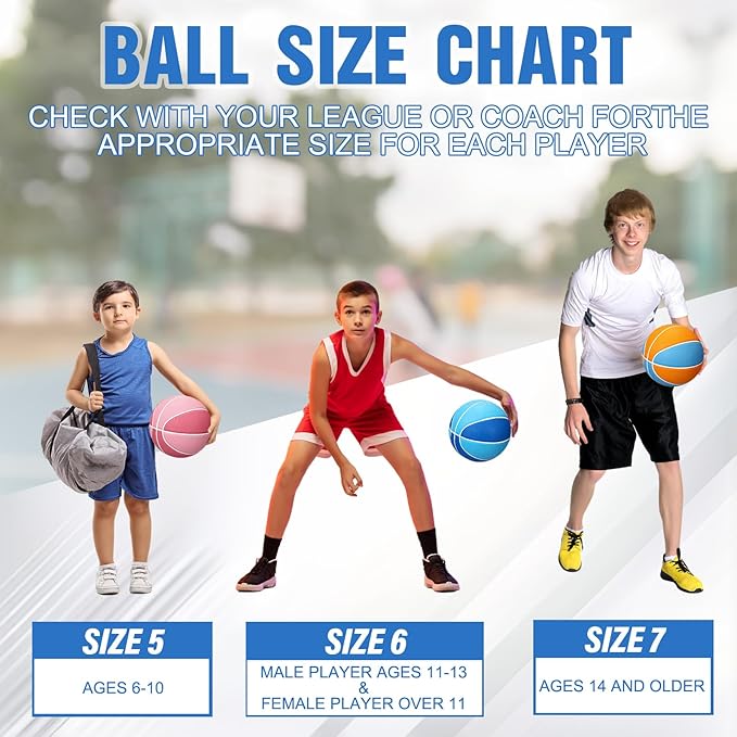 Jenaai 6 Pcs Rubber Basketballs Official Size Bulk Streetballs Multicolor Basket Balls with Pump