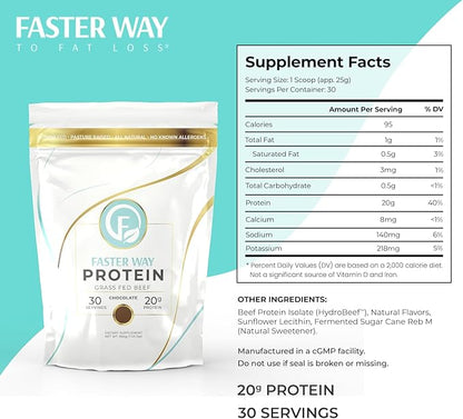 Faster Way - Protein Powder - Hydrolyzed Grass Fed Beef - 20g of Protein Per Serving - Muscle