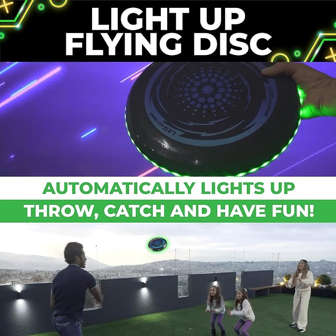 Toysery LED Light Up Fresbee - Glow in The Dark Fresbee for Kids and Adults, Flying Disc Adventure