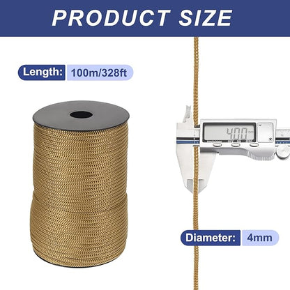 MECCANIXITY 5/32 Inch Polypropylene Rope Braided Ropes, 328ft Camping Rope Hollow Utility Cord for