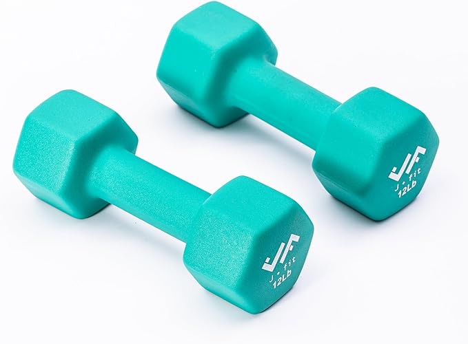 JFIT Dumbbell Pairs or Sets – Neoprene & Vinyl Coated Hand Weights for Home Gym, Strength Training