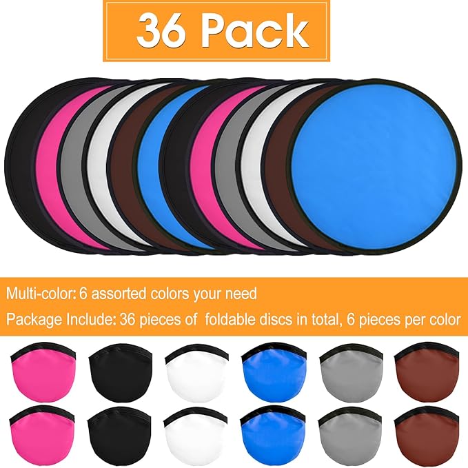Mototo 36 Pieces Foldable Flying Disc Fans with Bag Folding Pocket Toy Set for Kids Fun Birthday
