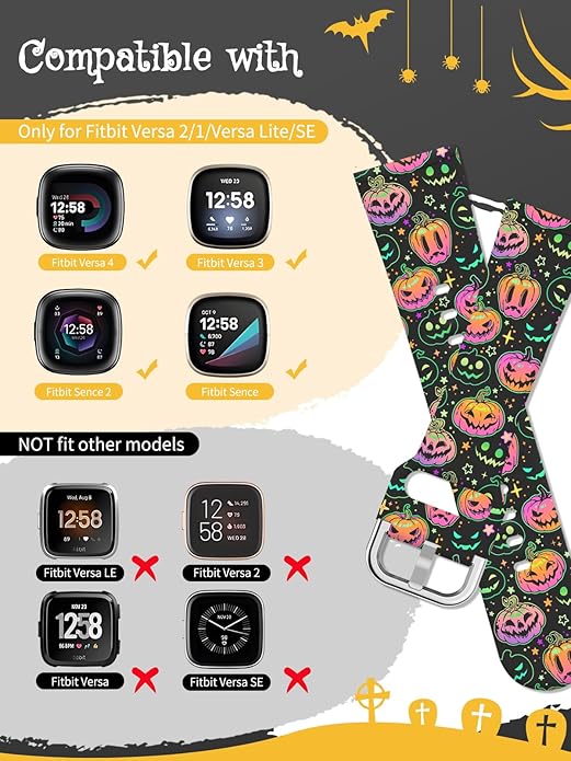 Watbro Halloween Holiday Band Compatible with Fitbit Versa 3 / Sense/Fitbit Versa 4 / Sense 2 Bands