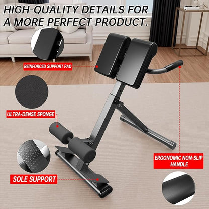 Roman Chair Hyperextension Bench – Adjustable Back Extension Machine for Glutes, Hamstrings & Lower