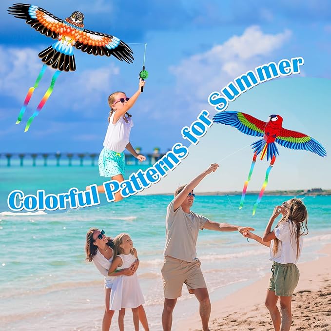 4Pcs Large Fishing Rod Kite for Kid Adults 23.62 Inch Vivid Swallow Parrot Phoenix Butterfly Kite
