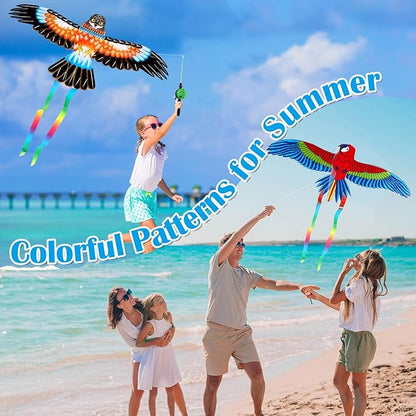 4Pcs Large Fishing Rod Kite for Kid Adults 23.62 Inch Vivid Swallow Parrot Phoenix Butterfly Kite