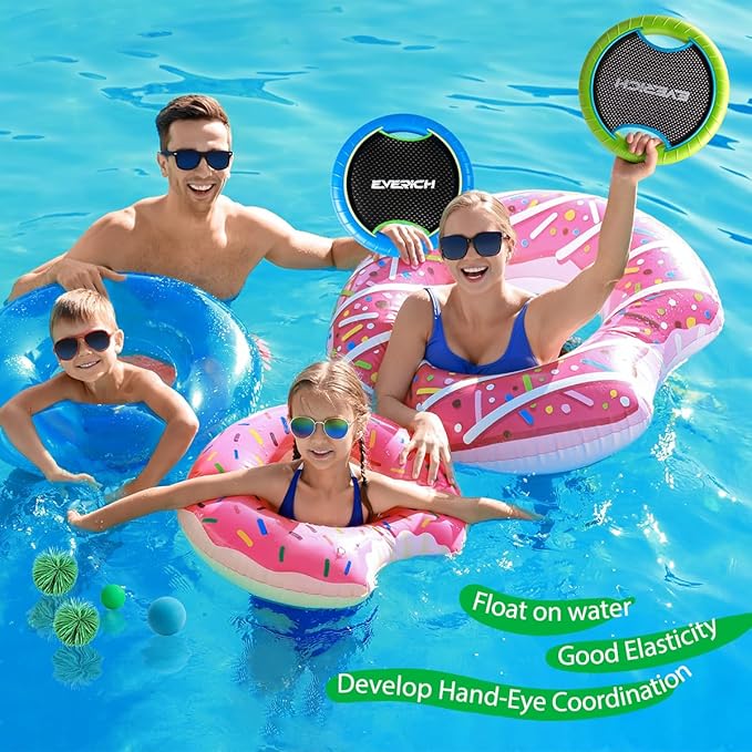 EVERICH TOY Trampoline Paddle Ball Set with 2 Bouncy Paddles & 4 Balls - Soft Foam Design for Kids