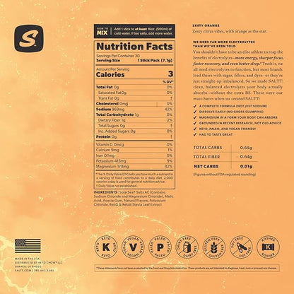 Keto Chow SALTT Electrolytes Powder Packets, Zesty Orange (30 Hydration Packets) - Magnesium