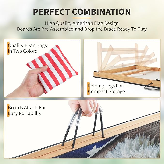 Cornhole Set, Corn Holes Outdoor Game, Regulation 2X4 Cornhole Boards, Portable Cornhole Set