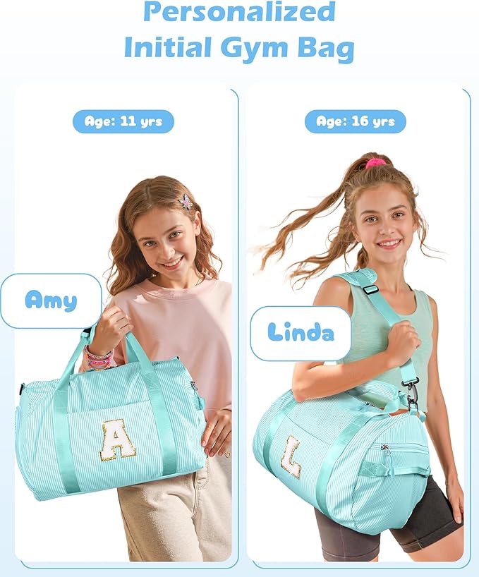 Gifts for 3 4 5 6 7 8 9 Year Old Girls, Girl Gym Bag, Kids Initial Overnight Duffel Bags with Shoe