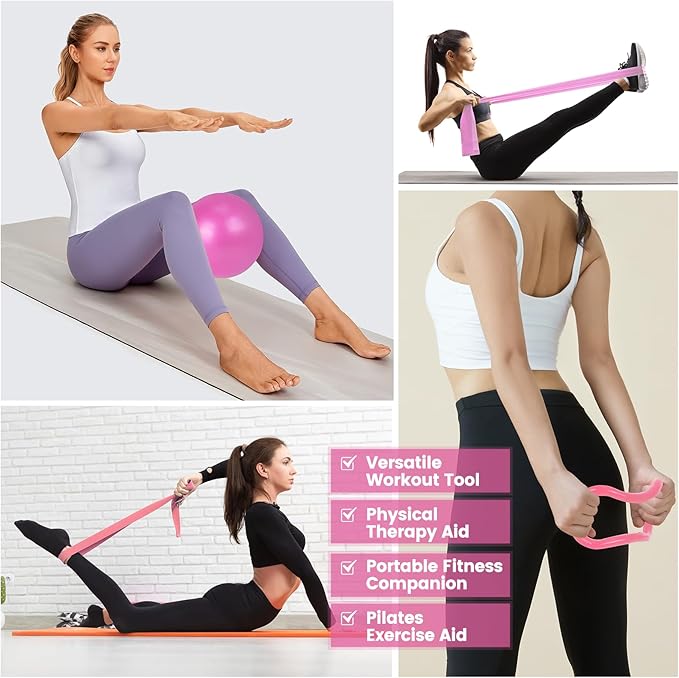 Home Pilates Essentials Kit for Women,Pilates Equipment Set with 9 Inch Yoga Ball,Figure 8